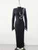 Vestido de Noche Negro con Diamantes Europeos y Americanos para Mujer Ropa de Banquete de Alta Gama para Mujer Vestido de Vendaje de Manga Larga Ajustado Invierno