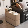 Sofá Lateral de Gabinete para Sala de Estar Moderna de Lujo Ligero, Madera Maciza, Placa de Roca, Enchufe Móvil, Gabinete de Mesa de Esquina para Apartamento Pequeño de Espacio Ultra Angosto