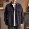 Camisa de trabajo retro japonesa de pana con múltiples bolsillos y cuello camisero para hombre, top chaqueta casual holgado de manga larga, moderno