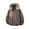 Chamarra acolchada con capucha estilo americano y ribete de piel sintética, chaqueta acolchada gruesa y cálida de moda para hombre otoño/invierno, parka corta para pareja