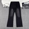 Pantalones vaqueros desgastados y desgastados de estilo casual, de cintura alta, holgados, adelgazantes y de pierna ancha, para hombre y mujer.