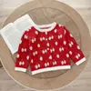 Macacão colete cardigã de tricô infantil para meninas, estilo primavera e outono, jacquard 100% algodão puro morango mp vestuário infantil em estoque