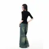 Top negro de cuello en V de manga media para mujer, capa interior de verano, corte ajustado, ceñido, manga tres cuartos, camiseta de hombro normal, top de moda