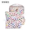 Nova Bolsa Cosmética de Três Peças Estampa Mármore Pu Impermeável Bolsa de Higiene Pessoal Grande Capacidade Portátil Viagem Bolsa de Cosméticos