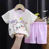 Traje de verão infantil com shorts de manga curta, camiseta de algodão para meninos e meninas, bebê fino, roupas infantis novas 2025, tesouro masculino atacado