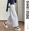 Calça Baggy com Faca Curva Preta Feminina Estilo Primavera e Outono Cintura Alta Caimento Solto Perna Larga Casual Nove Pontos Calça de Moletom Esportiva