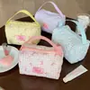 Bolsa de Cosméticos a Cuadros con Lazo Estilo Ins Gran Capacidad Bolsa de Almacenamiento para Cosméticos Bolso de Mano Portátil para Viaje Neceser