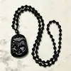Colar com pingente de zodíaco em obsidiana natural, tamanho médio, corrente de suéter de obsidiana unissex