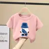 Roupas Infantis Camiseta 100% Algodão para Meninos Mais Velhos Estilo Novo Tendência Camiseta Top Estilosa Infantil Solta Manga Curta Meia Manga Verão