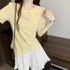Verão 2026 Novo Estilo Tamanho Plus Size Feminino Puro Desejo Chique Vazado Resistente Strass Incrustado Irregular Manga Curta Camiseta Top