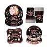 Plato de Cena para Fiesta de Cumpleaños Oro Rosa Rosa Fiesta de Niña Decoración con Globos Plato de Papel Desechable Set de Vaso de Papel y Servilleta