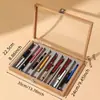 Caja de Almacenamiento Transparente de Gran Capacidad para Bolígrafos con Veta de Madera de Nogal Negro, Caja Vintage para Almacenamiento y Exhibición de Papelería, Caja de Gabinete a Prueba de Polvo