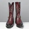 Botas de Cowboy Ocidentais Masculinas Padrão Crocodilo Bico Fino Meia-Canela Estilo Britânico Fivela Bordada Botas de Equitação Masculinas Tendência