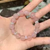 [Dorado Rosa Borracho] Pulsera de Cristal de Cuarzo Rosa de Madagascar de 12 mm Pulsera de Cristal Rosa Melocotón de Moda
