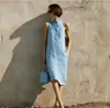 2026 Nuevo Vestido Recto de Lino sin Mangas Minimalista Retro Europeo y Americano Texturizado Ropa de Trabajo Algodón-Lino de Longitud Media