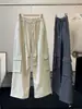 Calças cargo largas para mulheres, de cintura elástica com cordão, para início de outono, estilo coreano, bolsos grandes, de uso duplo, com punho, folgadas, versáteis, casuais