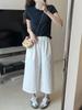 Calça Casual Branca Estilo Old Money para Mulheres Verão 2025 Coreana Confortável Simples Cintura Alta Versátil Fluida Solta Perna Larga Cropped