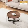 Mesa de Centro Redonda Empilhável para Sala de Estar Mesa de Centro Combinada Pequena para Apartamento Moderno Minimalista Cor de Noz Uso Doméstico Mesa de Chá Pequena de Ferro Forjado