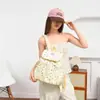 Mochila con cordón de lunares color crema para estudiantes, mochila casual de viaje estilo coreano ins