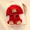 Sombrero con cabeza de dragón rojo, calcetines de bebé recién nacido, combinación de conejo, invierno, luna llena, año nuevo, sombrero fetal rojo, marea