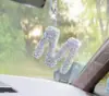 Lujo Ligero Arcilla Cerámica Diamante Completo Accesorios Interiores de Coche Colgante para Mujeres, Adorno Colgante para Espejo Retrovisor con Letras en Inglés