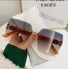 Gafas de sol de gran tamaño sin montura para mujer, con un toque de alta gama, Gafas sin montura de corte afilado que estilizan, Gafas de moda estilo callejero para influencers pequeños
