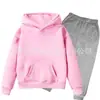 Conjunto de Moletom com Forro de Lã para Meninos e Meninas Outono e Inverno Conjunto de Duas Peças com Capuz Calça de Moletom de Manga Longa para Crianças