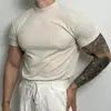 Ropa de Hombre de Algodón Puro Tallas Grandes Verano 2026 Nueva Camiseta de Manga Corta de Color Sólido con Cuello Semi-Alto y Canalé para Hombre