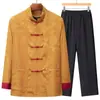 Traje Tang chino para hombre, ropa de actuación para banquetes de boda, estilo primavera y otoño, jacquard con patrón oscuro, cuello mao, estilo chino, traje chaqueta retro para mayores