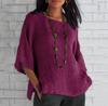 Un gran número en stock en Europa y Estados Unidos Amazon nueva camisa de lino y algodón de manga siete cuartos y cuello redondo para mujer, top holgado para mujer