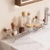 Estante de baño de acero inoxidable, instalación sin taladro, adecuado para encimeras de baño, con escurridor, y para almacenar artículos de tocador y cosméticos