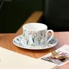 Taza de café de cerámica original linda de conejo y tulipán con platillo, taza creativa para el hogar, vajilla, taza para el té de la tarde, taza de desayuno para parejas