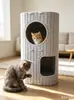 Tabla Rascadora y Nido para Gatos Combinados, Casa Árbol Multicapa para Gatos, Adecuado para Todas las Estaciones, Estructura de Escalada para Gatos Cerrada