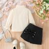Baopin Amazon Transfronterizo Europa y Estados Unidos Moda Otoño e Invierno Traje de Niña Cuello Alto Manga Larga Falda Pantalón Irregular con Lazo