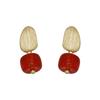 Pendientes de Ruyi de caqui con diseño geométrico cepillado de ágata roja del sur, pendientes de cuentas redondas rojas de estilo chino para el año de nacimiento festivo.