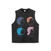 Estilo americano High Street National Fashion Cartoon Impresso Antigo Bottoming Ins Heavy Washed Old Loose All-match Short-sleeve T-shirt para homens