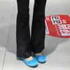 Versão em pele de ovelha ~ Sapatilhas de balé de bico redondo com laço francês sapatos azuis pequenos femininos sapatos baixos vento suave