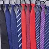 Corbata Azul Marino Rayada con Cremallera Perezosa Sin Nudo Formal Negocios Uniforme Corbata para Hombre Lista para la Venta