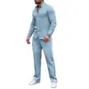 Bestseller europeo y americano transfronterizo de otoño Amazon conjunto deportivo casual de moda para hombre con camisa Henley a rayas y pantalones