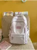 Gris claro con acentos en rosa suave, discreta y duradera, mochila estilo coreano para chicas de secundaria y preparatoria