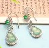 9313 Jadeíta Natural Birmana Grado A Jade Azul Agua Calabaza Estilo Lujo Ligero Pendientes Selección Diversa