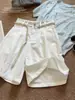 Calça casual elegante com cinto ~ Novo 2025 shorts femininos versáteis de perna reta, shorts de verão de cintura alta emagrecedores