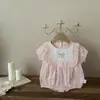 INS Verano Bebé Niña Estilo Princesa Bordado Combinación de Colores Manga Corta Sombreros Traje de Gateo para Bebé
