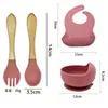 Vajilla para Bebé Tazón de Comida Babero de Silicona Cuchara de Madera Juego de Cena de Tres Piezas Set Especial Anticaídas para Bebé