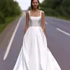 Vestido de novia francés de satén 2026, nuevo, de un solo hombro, vestido de cola simple adecuado para que las novias lo usen el día de su boda y para salidas diarias