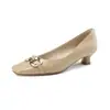 Zapatos de Mujer de Estilo Coreano para Primavera/Verano 2026, Puntiagudos Cuadrados, Tacón Bajo, con Hebilla Metálica, Zapatos de Tacón Gatito para Viajar, Mocasines Negros