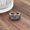 Anillo Abierto Azul Marino de Zirconia Dulce y Lujoso Super Brillante Estilo Ins Nicho de Gama Alta Apilable Anillo Tesoro Multicolor para Mujeres
