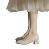 Nuevos Zapatos de Tacón Alto Bajo Cuadrados Franceses para Otoño 2026 para Cheongsam, Uso Diario, Entrevistas, Trabajo y Vestimenta de Noche, Zapatos de Cuero para Mujer