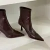 Botines de Tacón Alto con Punta Ji First Encounter para Mujer, Tacón de Aguja, Cremallera Trasera, Nuevo Estilo Coreano Otoño Invierno, Botas Negras Elásticas Adelgazantes 2026