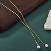 Collar de acero de titanio con colgante de perla europea y americana para mujer, ligero, de lujo, de alta calidad, chapado en oro K, cadena de clavícula con borlas, venta al por mayor